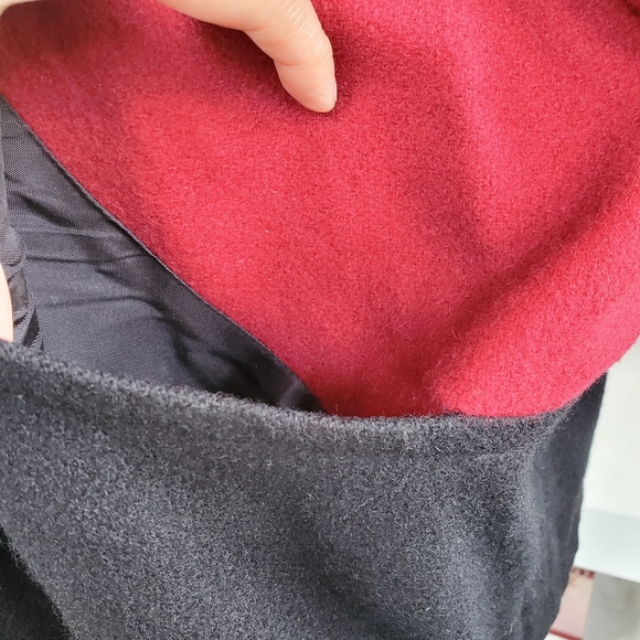 Vintage Leslie Fay Wool Blend Black Gray Maroon Hooded Boho Bomber Jacket XL - Picture 7 of 14